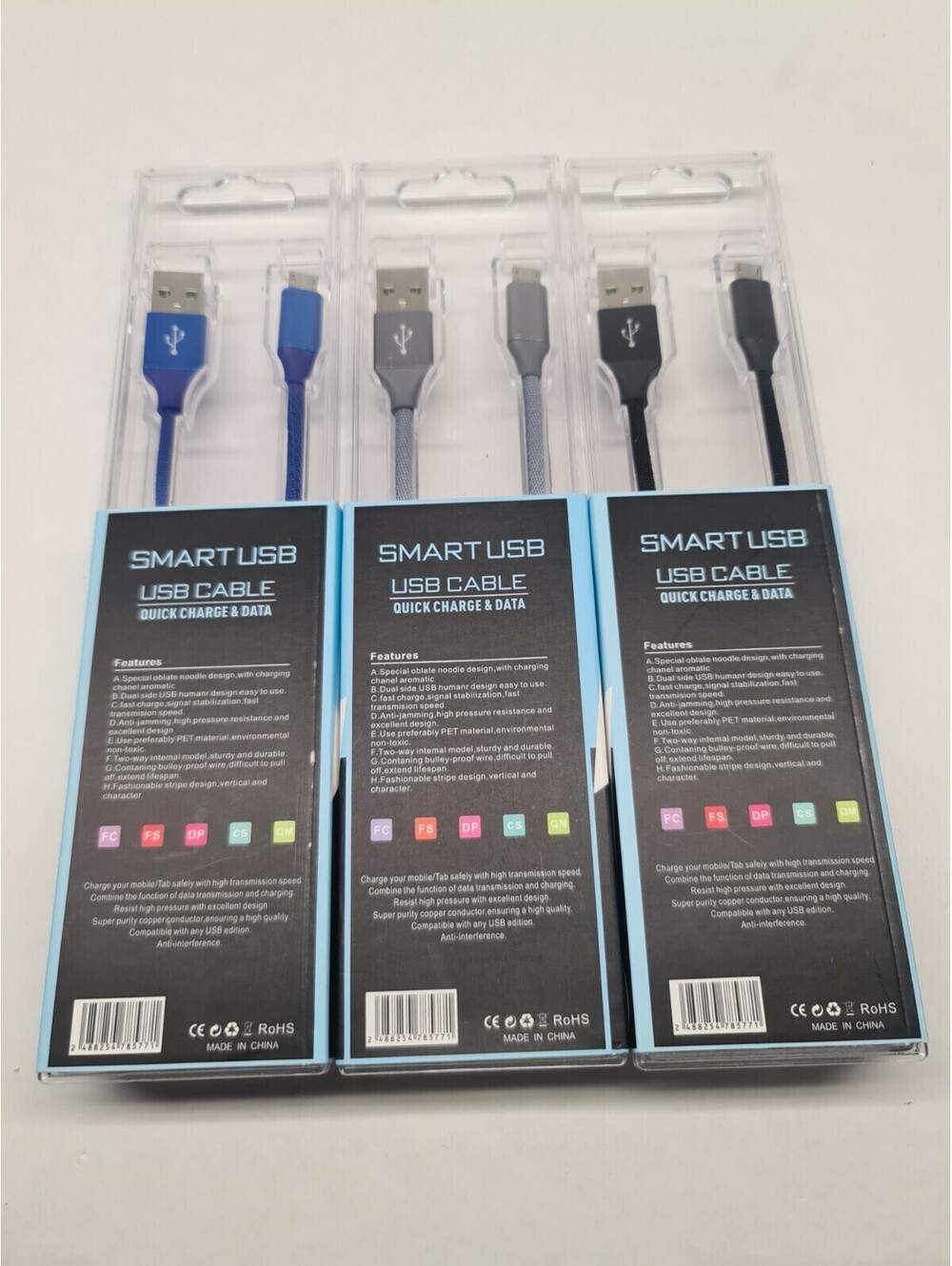 Micro Usb Cable 3pack 1m Long fast charger cloth data cable sync universal